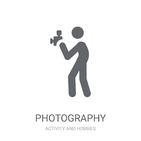 Fotografi Ikonen Trendiga Fotografi Logotyp Koncept Vit Bakgrund Från Aktivitet — Stock vektor