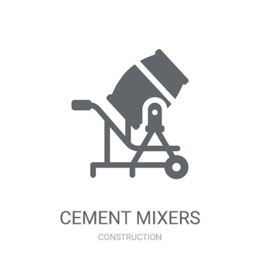 Çimento mikseri simgesi. Modaya uygun çimento mikseri logo kavramı inşaat koleksiyonundan beyaz arka plan üzerinde. Web uygulamaları, mobil uygulamalar ve basılı medya kullanım için uygundur..