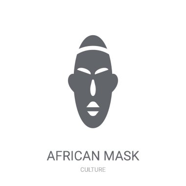 Afrika maskesi simgesi. Trendy Afrika maskesi logo kavramı kültür koleksiyonundan beyaz arka plan üzerinde. Web uygulamaları, mobil uygulamalar ve basılı medya kullanım için uygundur..