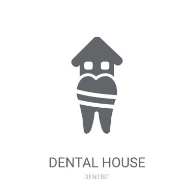 Diş ev simgesi. Diş hekimi koleksiyonundan beyaz arka plan üzerinde trendy diş ev logo kavramı. Web uygulamaları, mobil uygulamalar ve basılı medya kullanım için uygundur..