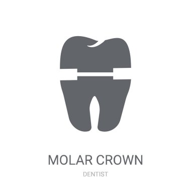 Molar taç simgesi. Diş hekimi koleksiyonundan beyaz arka plan üzerinde trendy Molar taç logo kavramı. Web uygulamaları, mobil uygulamalar ve basılı medya kullanım için uygundur..