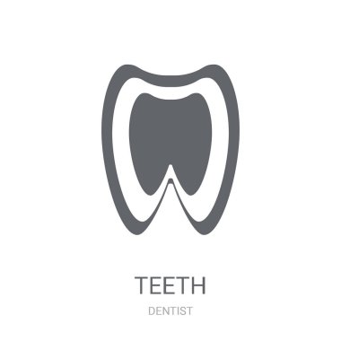 Diş simgesi. Diş hekimi koleksiyonundan beyaz arka plan üzerinde trendy diş logo kavramı. Web uygulamaları, mobil uygulamalar ve basılı medya kullanım için uygundur..