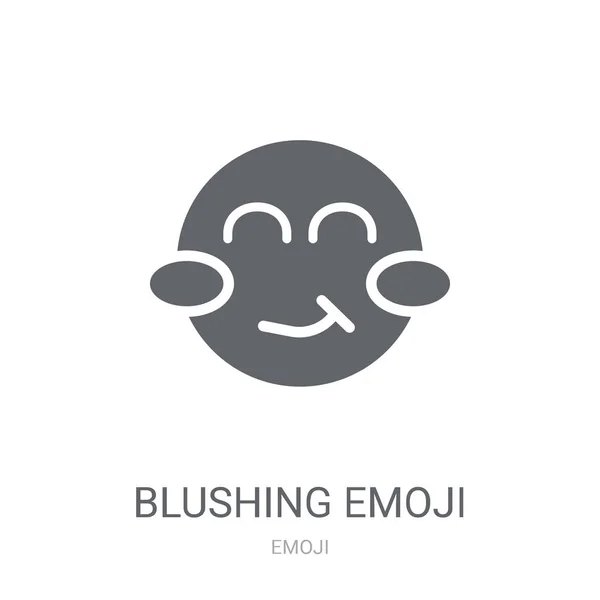 絵文字アイコンをブラッシングします トレンディな Blushing は絵文字絵文字コレクションから白い背景のあるロゴ コンセプトです Web アプリ 携帯アプリ 印刷媒体での使用に適しています — ストックベクタ