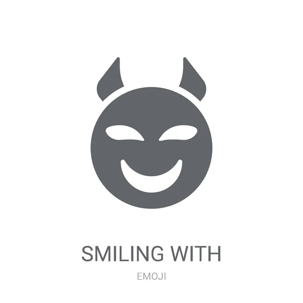 Smilende Med Horn Emoji Ikon Trendy Smilende Med Horn Emoji – Stock-vektor