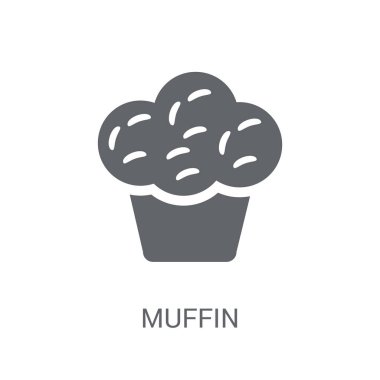 Muffin simgesi. Doğum günü partisi ve düğün koleksiyonu beyaz arka plan üzerinde trendy Muffin logo kavramı. Web uygulamaları, mobil uygulamalar ve basılı medya kullanım için uygundur..