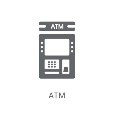 ATM simgesi. Cryptocurrency ekonomi ve finans Collection beyaz arka plan üzerinde trendy Atm logo kavramı. Web uygulamaları, mobil uygulamalar ve basılı medya kullanım için uygundur..