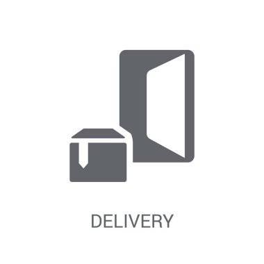 Teslimat simgesi. Dağıtım ve lojistik koleksiyonundan beyaz arka plan üzerinde trendy teslim logo kavramı. Web uygulamaları, mobil uygulamalar ve basılı medya kullanım için uygundur..