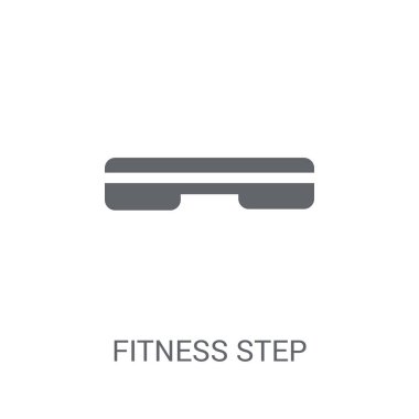 Fitness adım simgesi. Modaya uygun fitness adım logo kavramı spor salonu ve Fitness koleksiyonundan beyaz arka plan üzerinde. Web uygulamaları, mobil uygulamalar ve basılı medya kullanım için uygundur..
