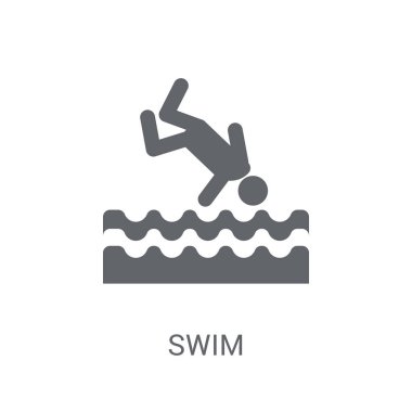 Simge yüzme. Spor salonu ve Fitness koleksiyonundan beyaz arka plan üzerinde trendy yüzmek logo kavramı. Web uygulamaları, mobil uygulamalar ve basılı medya kullanım için uygundur..