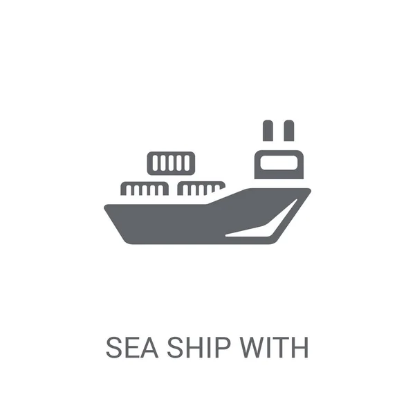 Embarcación Marítima Con Icono Contenedores Buque Mar Moda Con Concepto — Vector de stock