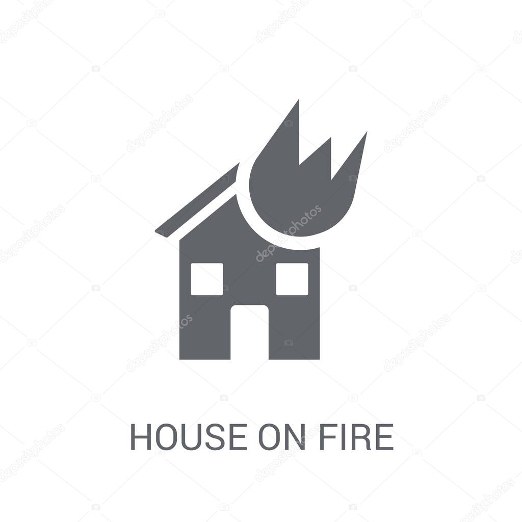 House on fire icon. Trendy House on fire logo concept on white background from Insurance collection. Suitable for use on web apps, mobile apps and print media.