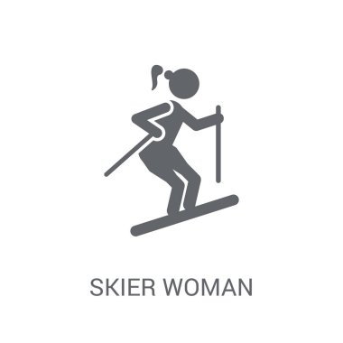 Kayakçı kadın simgesi. Trendy kayakçı kadın logo kavramı bayanlar koleksiyonundan beyaz arka plan üzerinde. Web uygulamaları, mobil uygulamalar ve basılı medya kullanım için uygundur..