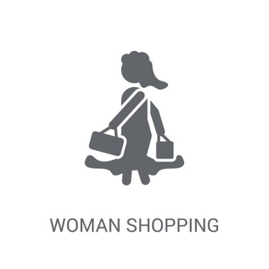 Kadın alışveriş simgesi. Trendy kadın alışveriş logo kavramı bayanlar koleksiyonundan beyaz arka plan üzerinde. Web uygulamaları, mobil uygulamalar ve basılı medya kullanım için uygundur..