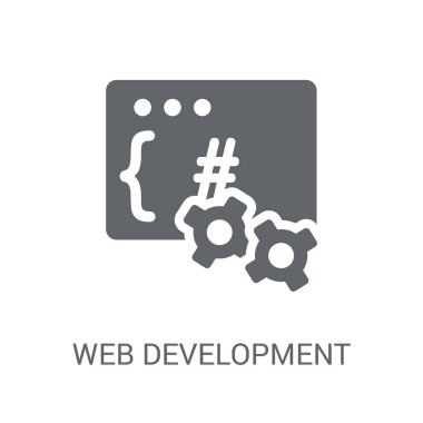 Web geliştirme simgesi. Modaya uygun Web geliştirme logo kavramı programlama koleksiyonundan beyaz arka plan üzerinde. Web uygulamaları, mobil uygulamalar ve basılı medya kullanım için uygundur..