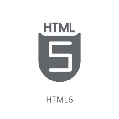 HTML5 simgesi. Trendy Html5 logo kavramı teknoloji koleksiyonundan beyaz arka plan üzerinde. Web uygulamaları, mobil uygulamalar ve basılı medya kullanım için uygundur..