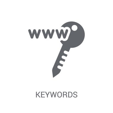 Anahtar kelimeler simge. Popüler anahtar kelimeler logo kavramı teknoloji koleksiyonundan beyaz arka plan üzerinde. Web uygulamaları, mobil uygulamalar ve basılı medya kullanım için uygundur..