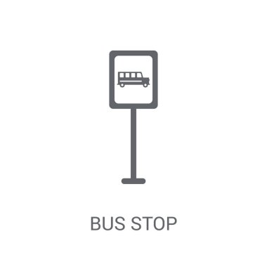 Otobüs durağı işareti simgesi. Moda otobüs durağı işareti logo kavramı trafik işaretleri koleksiyonundan beyaz arka plan üzerinde. Web uygulamaları, mobil uygulamalar ve basılı medya kullanım için uygundur..