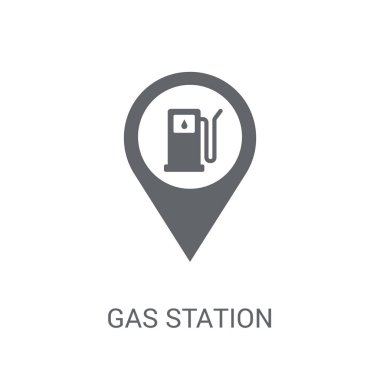 Benzin istasyonu işareti simgesi. Trendy benzin istasyonu işareti logo kavramı trafik işaretleri koleksiyonundan beyaz arka plan üzerinde. Web uygulamaları, mobil uygulamalar ve basılı medya kullanım için uygundur..