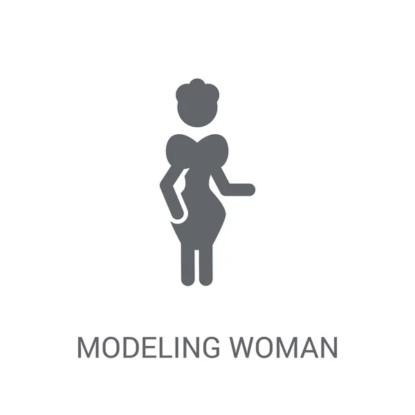 モデルの女性のアイコン レディース コレクションから白い背景のトレンディなモデリング女性ロゴのコンセプト Web アプリ 携帯アプリ 印刷媒体での使用に適しています — ストックベクタ