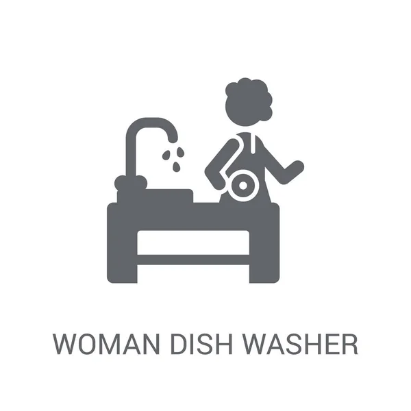 Ícone Lavadora Pratos Mulher Trendy Woman Dish Washer Conceito Logotipo — Vetor de Stock