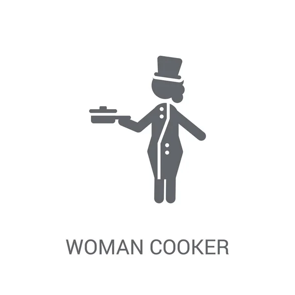 Mujer Cooker Icono Concepto Logotipo Trendy Woman Cooker Sobre Fondo — Archivo Imágenes Vectoriales