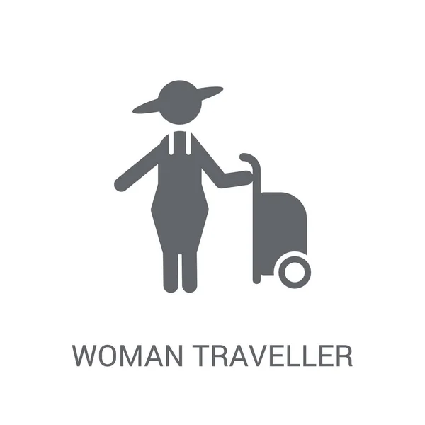 Icono Del Viajero Mujer Concepto Logotipo Trendy Woman Traveller Sobre — Vector de stock