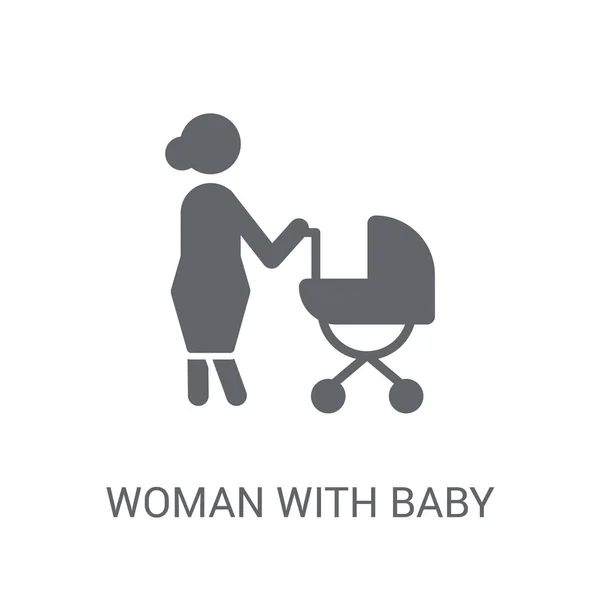 Mujer Con Baby Stroller Icono Mujer Moda Con Concepto Logotipo — Archivo Imágenes Vectoriales