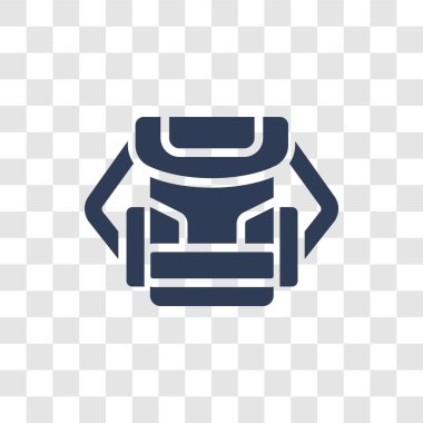 Sırt çantasıyla simgesi. Trendy Backpacking logo kavramı mimarisi ve seyahat koleksiyonundan şeffaf arka plan üzerinde