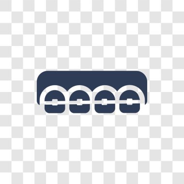 Diş köşeli ayraç simgesi. Modaya uygun diş parantez logo kavramı dişçi koleksiyonundan şeffaf arka plan üzerinde