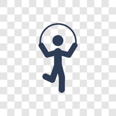 İp adam simgesi atlanıyor. Trendy atlama ip adam logo kavramı insanların koleksiyonundan şeffaf arka plan üzerinde