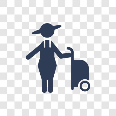 Kadın Traveller simgesi. Trendy kadın Traveller logo kavramı bayanlar koleksiyonundan şeffaf arka plan üzerinde