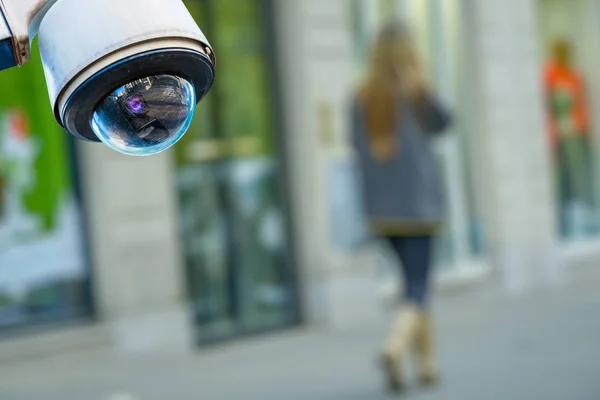 Security Cctv Camera Surveillance System Pedestrian Blurry Background — Stock Photo, Image