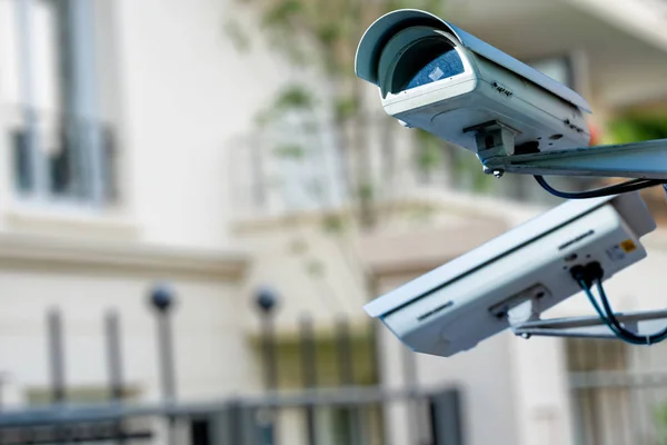 Focus Sur Sécurité Cctv Caméra Système Surveillance Avec Builiding Privé — Photo