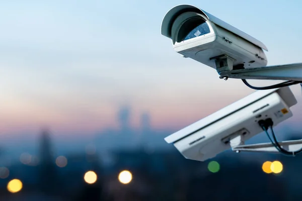 Focus Security Cctv Camera Monitoring System Panoramic View City Blurry — Stock Photo, Image
