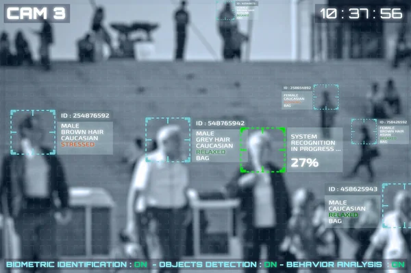 Simulation Eines Bildschirms Von Videokameras Mit Gesichtserkennung — Stockfoto