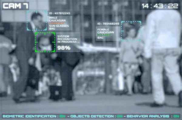 Simulación Una Pantalla Cámaras Cctv Con Reconocimiento Facial — Foto de Stock