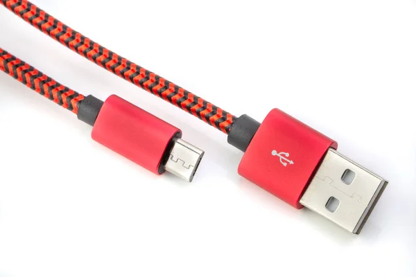 Red Usb Cable Smartphone Isolated White Background — Stock Photo, Image