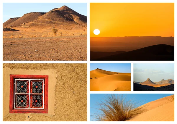 Collage Splendidi Paesaggi Del Deserto Marocchino Concetto Avventura — Foto Stock