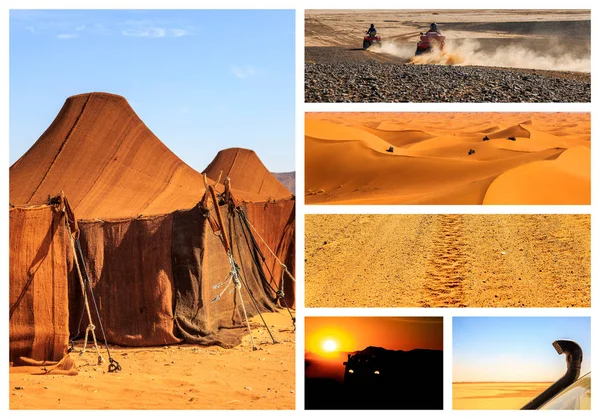 Collage Hermosos Paisajes Del Desierto Marroquí Concepto Aventura —  Fotos de Stock