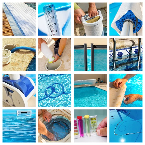 Collage Maintenance Private Pool — Stock Photo, Image