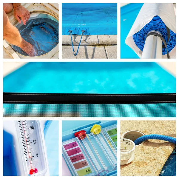 Collage Maintenance Private Pool — Stock Photo, Image