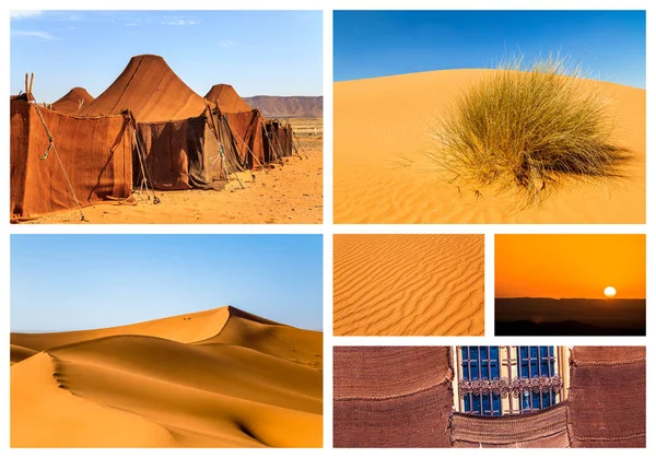 Collage Hermosos Paisajes Del Desierto Marroquí Concepto Aventura — Foto de Stock