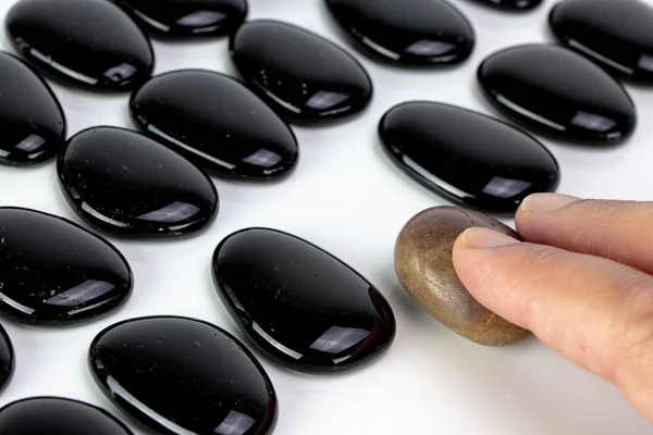 Black Pebbles White Background Brown Pebble Concept Diversity Singularity — Stock Photo, Image