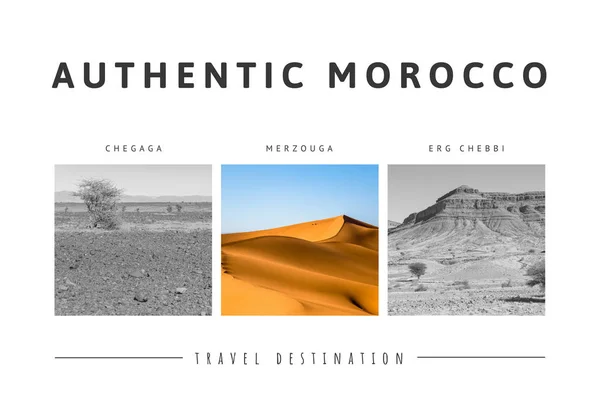 Trittico di splendidi paesaggi del deserto marocchino — Foto Stock