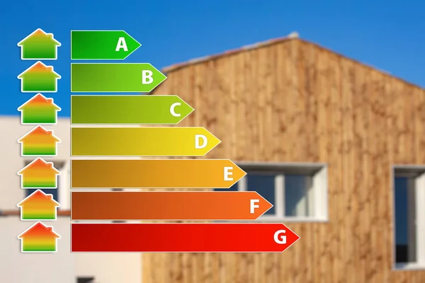 Koncepcja domu niskie zużycie energii z energii diagramu w pierwszym planie — Zdjęcie stockowe