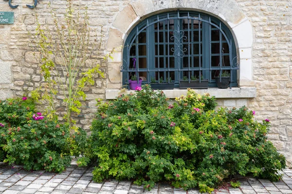 Primo Piano Sulla Vecchia Finestra Vecchio Edificio Pubblico Decorato Con — Foto Stock