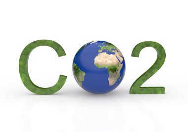 Yeşil karbondioksit için kimyasal sembol. O harfinin yerini bir küre alıyor.