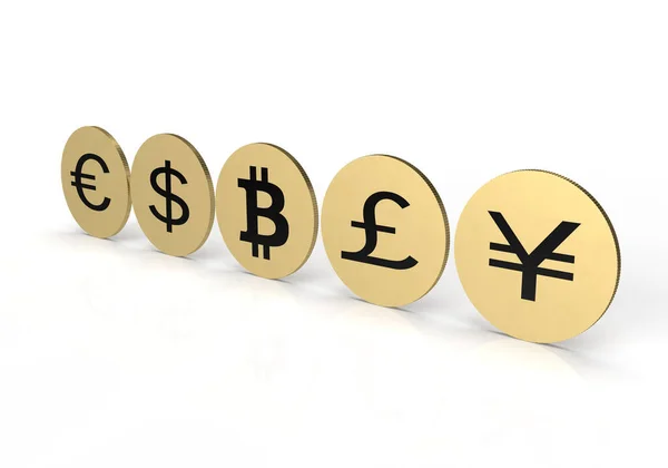 Alignment Different Coins White Background Forex Concept Rendering — Stock Photo, Image