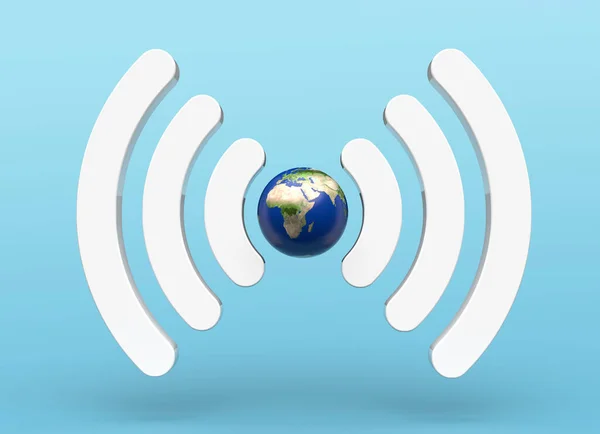 Isolated wifi signal logo formed with earth and blue on background. Ecology concept. 3d illustration