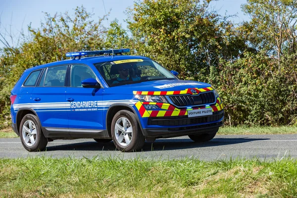 Benon Frankrike September 2020 Gendarmerie Patrull Landsväg Eskort Tour France — Stockfoto